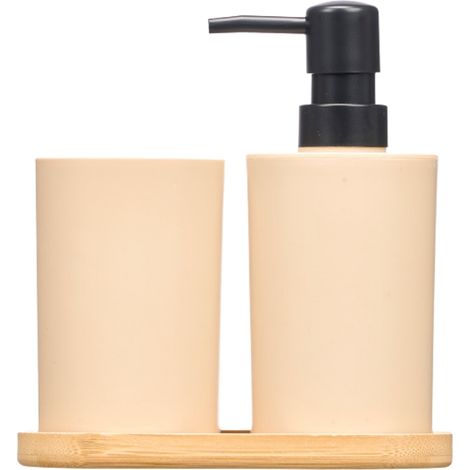 Set da bagno su vassoio di bambù, beige (1/5)