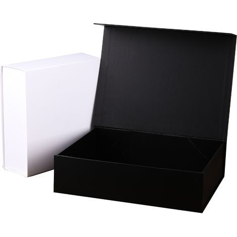 Coffrets cadeaux noirs, avec couvercle, fermeture magnétique, rectangulaires et pliables, pour une demande en mariage, un mariage ou Noël. (1/5)