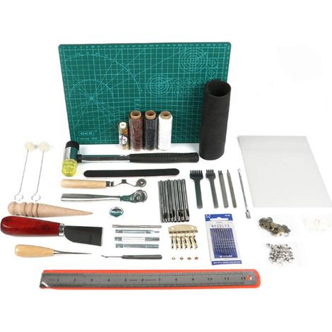 Kit di strumenti per la lavorazione della pelle da 61 pezzi, punteruolo professionale per cucito fai da te, strumenti di perforazione per accessori per cucito fai da te per la lavorazione della pelle
