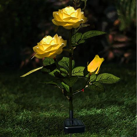 Solar-Gartenleuchte für den Außenbereich, 2 rosenförmige LED-Solar-Gartenleuchten mit Bodenfassung, geeignet für Gärten, Terrassen und Patios (gelb). (1/5)