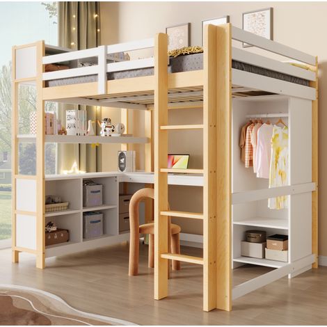Letto a soppalco 140x200 con scrivania e armadio OKMYHOME (1/5)