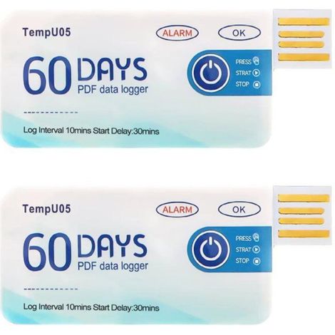 2 Enregistreur de température,USB,60 jours,IP67,10000 relevés,Rapport PDF,ABS,Stockage froid (1/5)