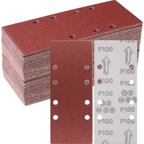 50 Pièces Papier a Poncer, 93 X 230mm Feuilles Abrasives 100 Grains Abrasives Papier pour Ponceuse Vibrante Polir et Enlever La Rouille (1/5)