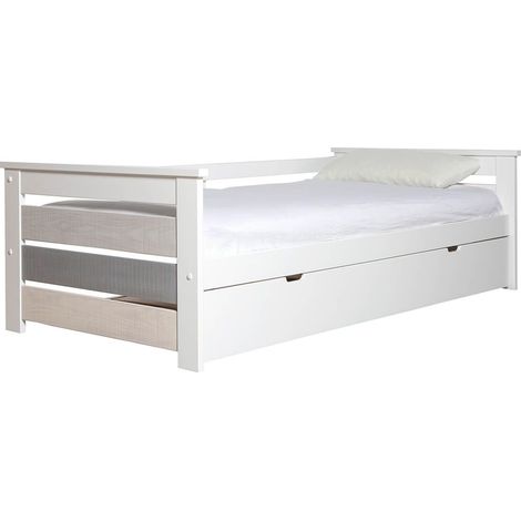 ROSALIA - Lit Gigogne 90 x190 cm Bois Aspect Vieilli Blanc et Grisé