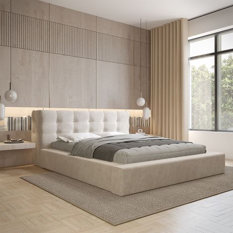 Polsterbett Doppelbett ANTONIO 180x200cm in Stoff Ditra Beige (1/5)