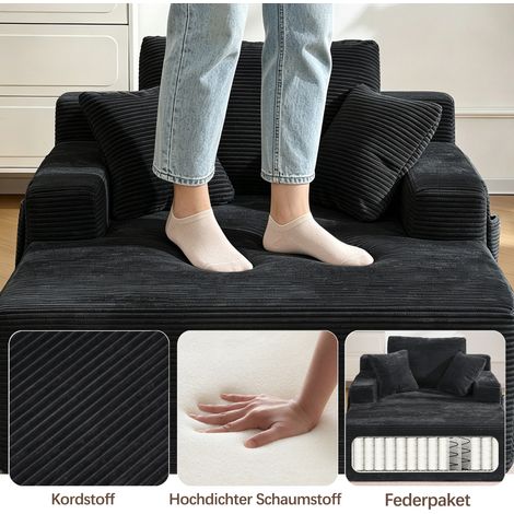 Canapé moderne en velours côtelé avec poches de rangement latérales, garnissage moelleux livré sans assemblage (1/4)