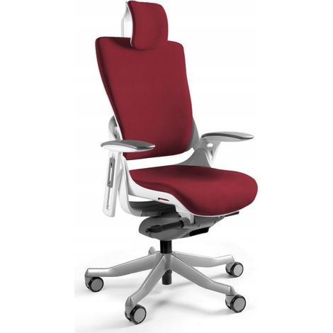 Sedia da ufficio Wau 2 BL402, tessuto rosso scuro/bianco (1/5)