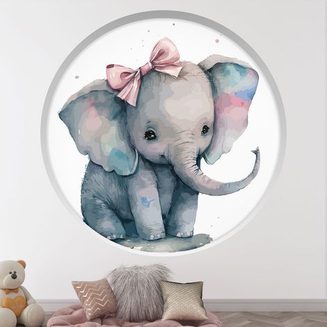 Stickers Trompe l'oeil Arche ronde Enfants - Éléphant - Diamètre 30 cm (1/4)