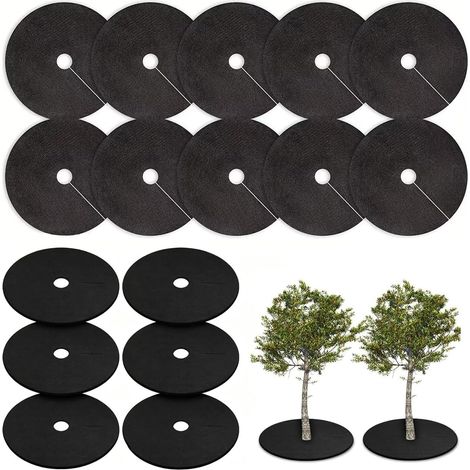 16 Pieces of Mulch for Weeding Trees, Protective Nonwoven Fabric for Trees, Root Protection, Suitable for Gardens, Lawns and Greenhouses (Outer Diameter 52 cm x Inner Diameter 6 cm) (1/5)