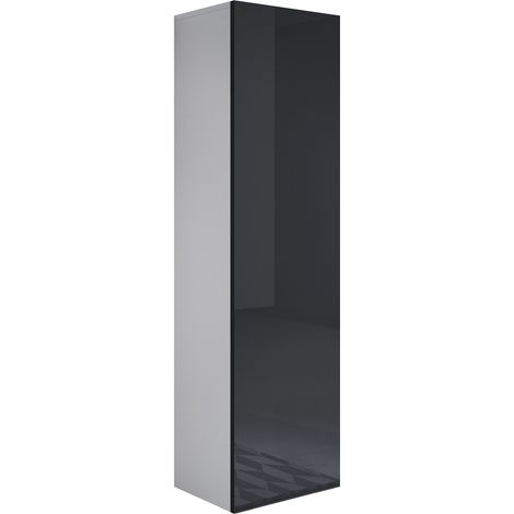 Armario colgante  Vitrina  Mueble de Salón  Armario de pared  1 puerta  40x165x29cm  Modelo Luke V4  Blanco y Negro brillo (1/4)