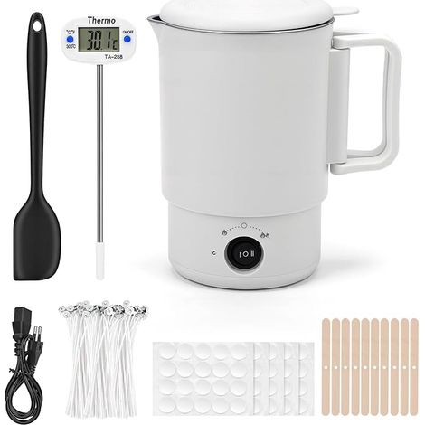 Fondeur de Cire Bougie Électrique 800ml 600 W, Kit Fabrication Bougie Fondoir Cire Bougie 100 Mèches, Thermometre Bougie, Cuillère à Mélanger (1/5)