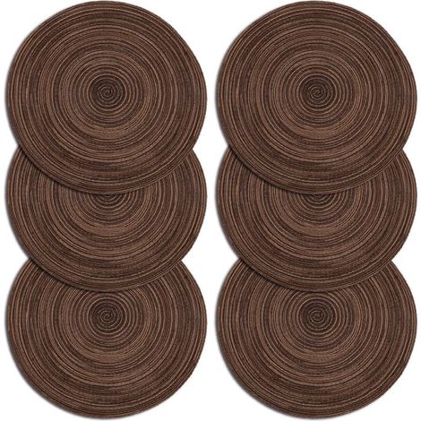 [French Days]Sets de Table Lot de 6 Set de Table Tressé Lavable Résistantes à la Chaleur Antidérapant, Set de Table Rond 35x35cm(Rond,Brun) (1/5)