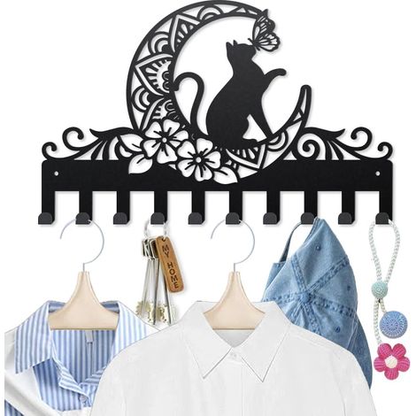 Ganchos de pared metálicos, llavero de pared, 10 ganchos, llavero artístico negro, para colgar abrigos, sombreros, toallas, bolsos y llaves. (1/5)