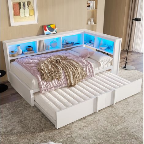 Cama dormitorio nido con armarios LED USB blanca OKMYHOME (1/5)