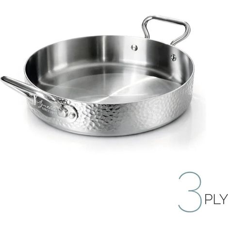 AGNELLI Tegame Aluinox Martellato 3PLY 28x6 Cm on 2 Maniglie in Acciaio Inox