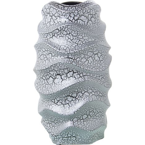 Vase Céramique 40 Cm Gris Craquelé/Argent °23X40 Cm Bouche:12X12 Cm (1/4)