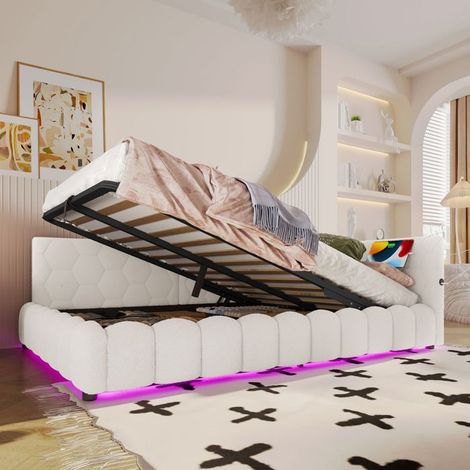lit gigogne 140x200, économie d'espace canapé gigogne, rangement intégré, LED multicolore, ports USB (1/5)