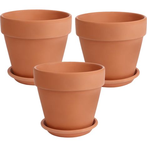Pot En Terre Cuite - Diamètre 15cm Hauteur 13cm - Intérieur Et Extérieur - Avec Soucoupe (1/5)