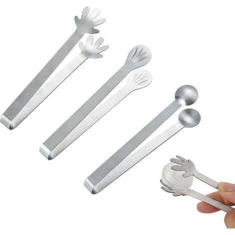 Lot de 3 pinces à glaçons, petites pinces en métal avec dents ergonomiques pour glaçons de sucre, seaux à cocktail, mini-plateaux à charcuterie, pinces indispensables pour les fêtes et les bars.-AquaF