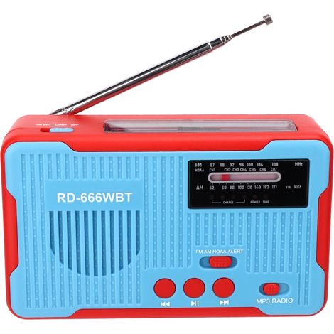 Radio AM/FM portable d'urgence à énergie solaire RD-666WBT avec manivelle et lampe torche LED bleue (1/5)