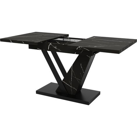 Table à manger extensible 120-160x75x75,5 cm avec plateau effet marbre noir, pieds en métal, pour cuisine et salon (1/5)