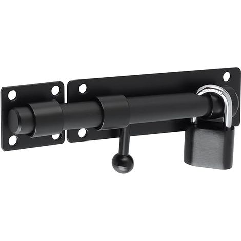 Loquet Porte Exterieur Verrou Coulissante avec Cadenas et Clés, Portail Robuste en Acier Inoxydable, Longueur, Noir Mat, EMST8060-B (1/5)