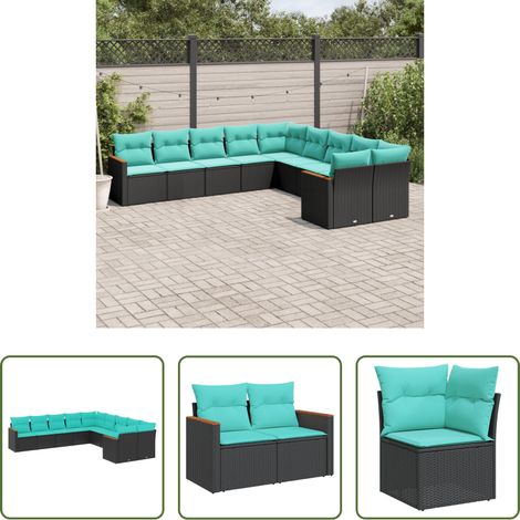 Gartenmöbel - 10-teiliges Gartensofa-Set mit Kissen, schwarzes Polyrattan (1/5)