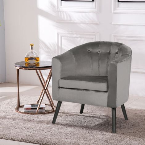 Einzelsofastuhl Kleines Sofa Sessel Lazy Hocker mit Rückenlehne Skandinavische Sessel Samt Stuhl mit Holzbeinen Dunkelgrau 64×60×70cm