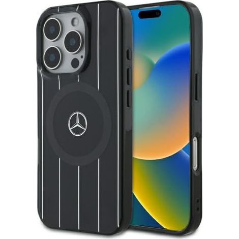 Coque rigide Mercedes MagSafe à lignes croisées pour iPhone 16 Pro