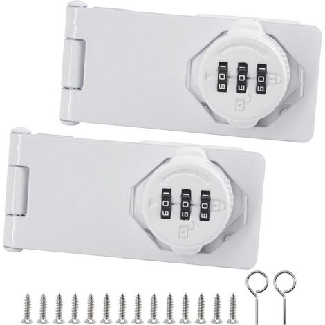 2er Set Zahlenschloss Haspe 10,2cm weiß für Tor & Schrank, schlüssellos