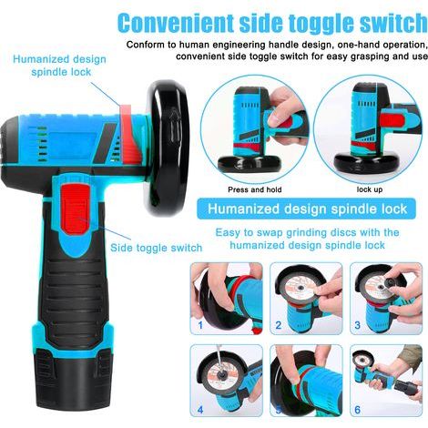 This portable, multifunctional electric angle grinder with a speed of 19,500 rpm is suitable for cutting and polishing ceramic tiles, wood, stone, and steel. (1/5)