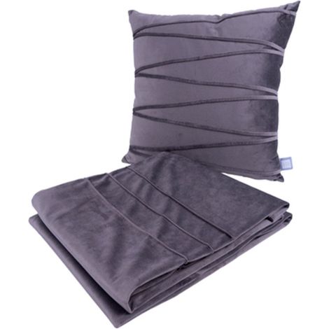 Ensemble Coussin & Plaid "Paulina" 130x170cm Gris Graphite (1/5)