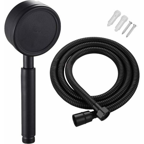Shower Head with Hose and Hand Shower, 80 mm Diameter, with 1.5 m Stainless Steel Shower Hose, Black (1/5)