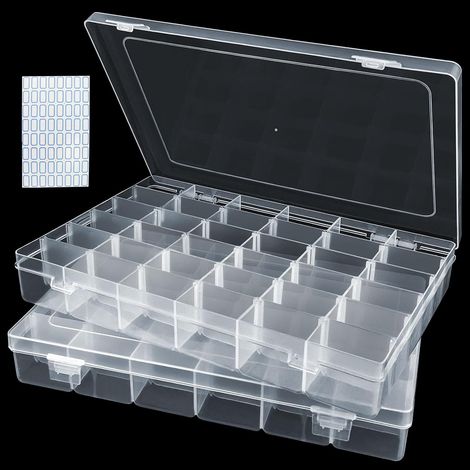 Boite Compartiment, 36 Compartiments Boite a Plastique Vide 2 Pcs avec Étiquette, Boîtes de Tri Réglables pour Boucles D'oreilles Graines Perles Vis Mini Marchandises (1/5)