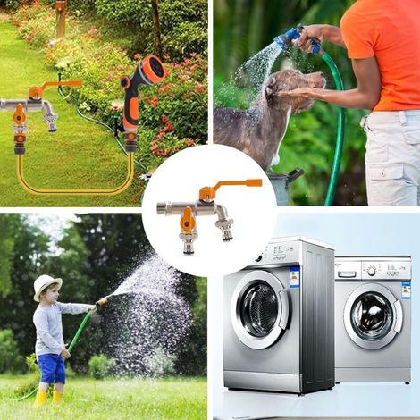 Robinet de jardin double en laiton, double sortie, robinet de jardin antirouille et antigel, robinet à double sortie avec 2 connecteurs de tuyau pour machine à laver de jardin (1/3)