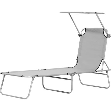 Sonnenliege, Gartenliege, Wellnessliege, Strandliege, faltbar, mit Sonnenschutz, 187 x 58 x 36 cm, grau