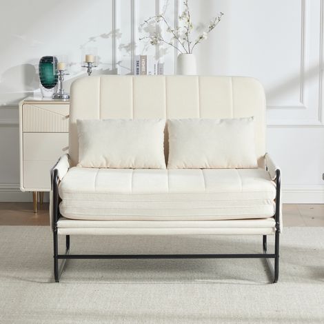 Schlafsofa 104/200 cm in Beige aus Chenille mit Metallgestell und Seitentaschen (1/5)