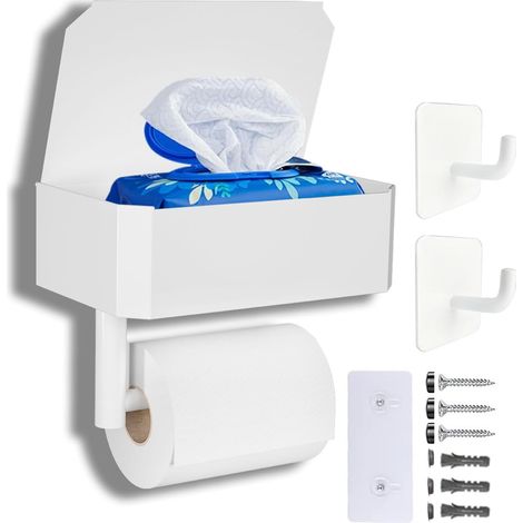 Porte Papier Toilette, Support Papier Toilette, Derouleur Papier WC, Derouleur Papier Toilette Murale, Porte Papier Toilette sans Percage (Blanc) (1/5)