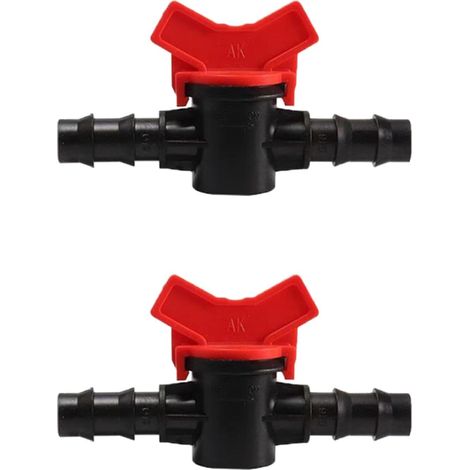 Lot de 2 robinets à boisseau sphérique barbelés noirs avec interrupteur d'arrêt, connecteur de tuyau, vanne de contrôle de débit pour jardin, tube d'irrigation goutte à goutte (12-12 mm) (1/5)