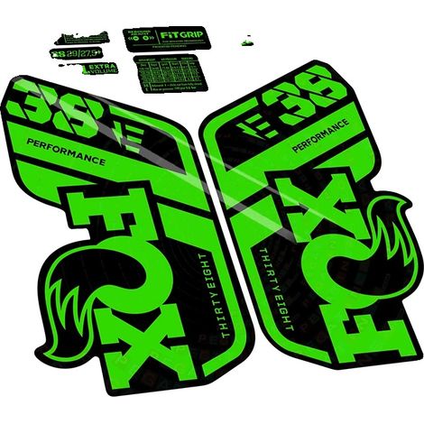 Pegatinas de vinilo de alta calidad, compatibles con la horquilla Fox 38 Performance para bicicletas eléctricas, color verde fluorescente. (1/2)