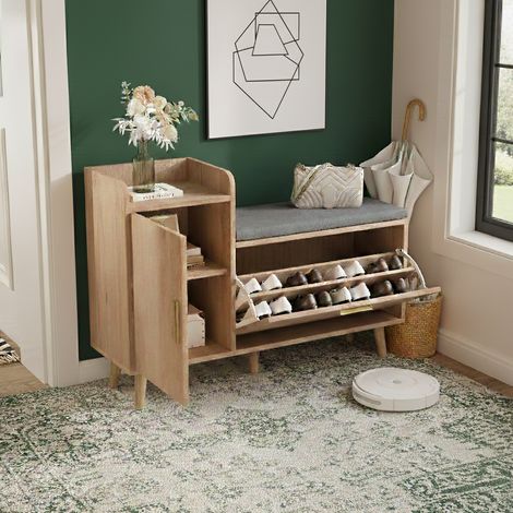Banc à chaussures avec rangement, assise rembourrée et partition amovible - multifonctionnel meuble à chaussures pour entrée, couloir et chambre à coucher