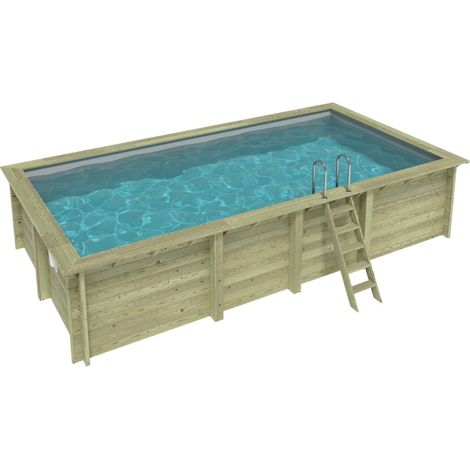 Piscina in legno AQUA 7 x 3.75 - H.1.45 m, grigio, con supporti da cementare - BAS7308OSPI2