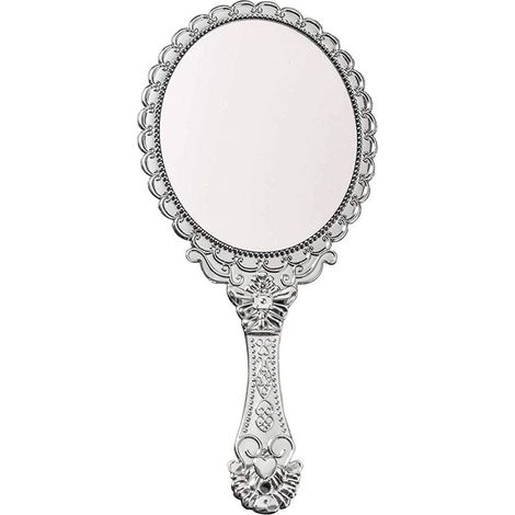 Miroir de poche, miroir portatif avec poignée, petit paquet de voyage, miroirs compacts, miroir de maquillage décoratif vintage pour filles et femmes, argenté (1/5)