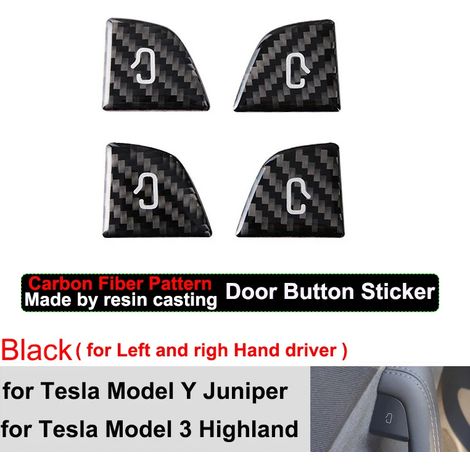 (Noir carbone, compatible avec le modèle Juniper) Convient aux Tesla Model Y Juniper 2025+ et Model 3 Highland 2024. Cache-interrupteur de porte en fibre de carbone, autocollants et accessoires auto. (1/4)