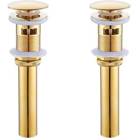 2pcs Messing Bonde de Lavabo Doré Bonde de Lavabo avec Trop Plein Bonde de Lavabo Pop Up(A) (1/4)