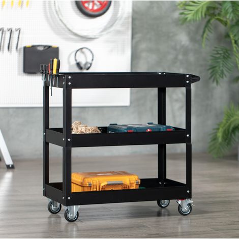 Chariot d'atelier en acier à 3 étagères, 150 kg, 83 x 35,3 x 76 cm, noir OKMYHOME (1/5)