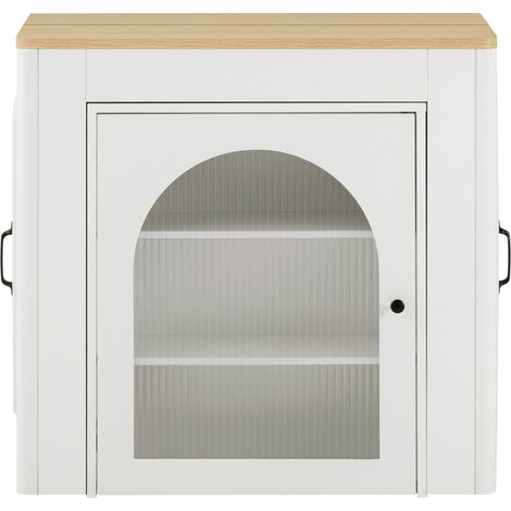 Table à manger extensible avec rangements, MDF et verre, blanc et bois, REDOM (1/5)