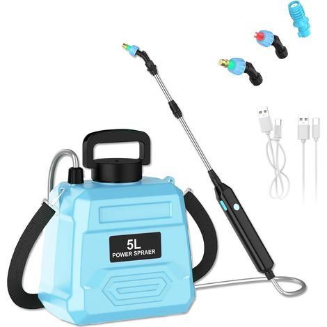 Pulvérisateur Électrique 5L, Pulvérisateur de Jardin sur Batterie 1800mAh, 2 Vitesses & Perche Télescopique, Pulvérisateur Automatique pour Désherbage, Pelouse et Entretien Extérieur (Blue) (1/5)