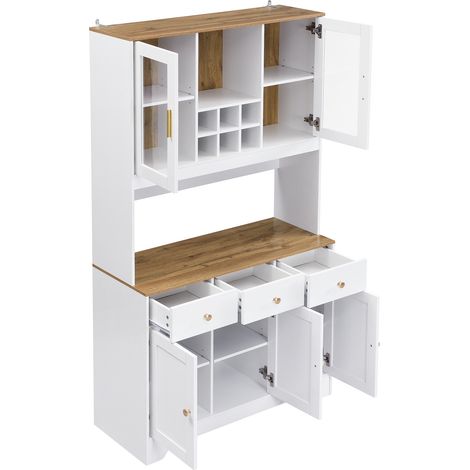 Buffet haut en MDF blanc à motifs bois, 94,5 x 30 x 175,5 cm, pour salon et salle à manger (1/5)