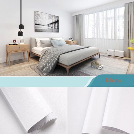 Papier peint décoratif autocollant, autocollant mural imperméable en PVC, peler et coller, blanc, adapté aux armoires et aux bureaux (40500CM) (1/5)